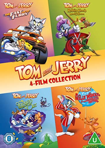 Tom and Jerry DVD cover featuring four film scenes with the cat and mouse.