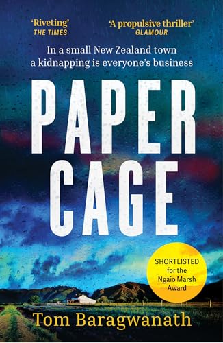 Book cover for Paper Cage by Tom Baragwanath featuring a rainy landscape.