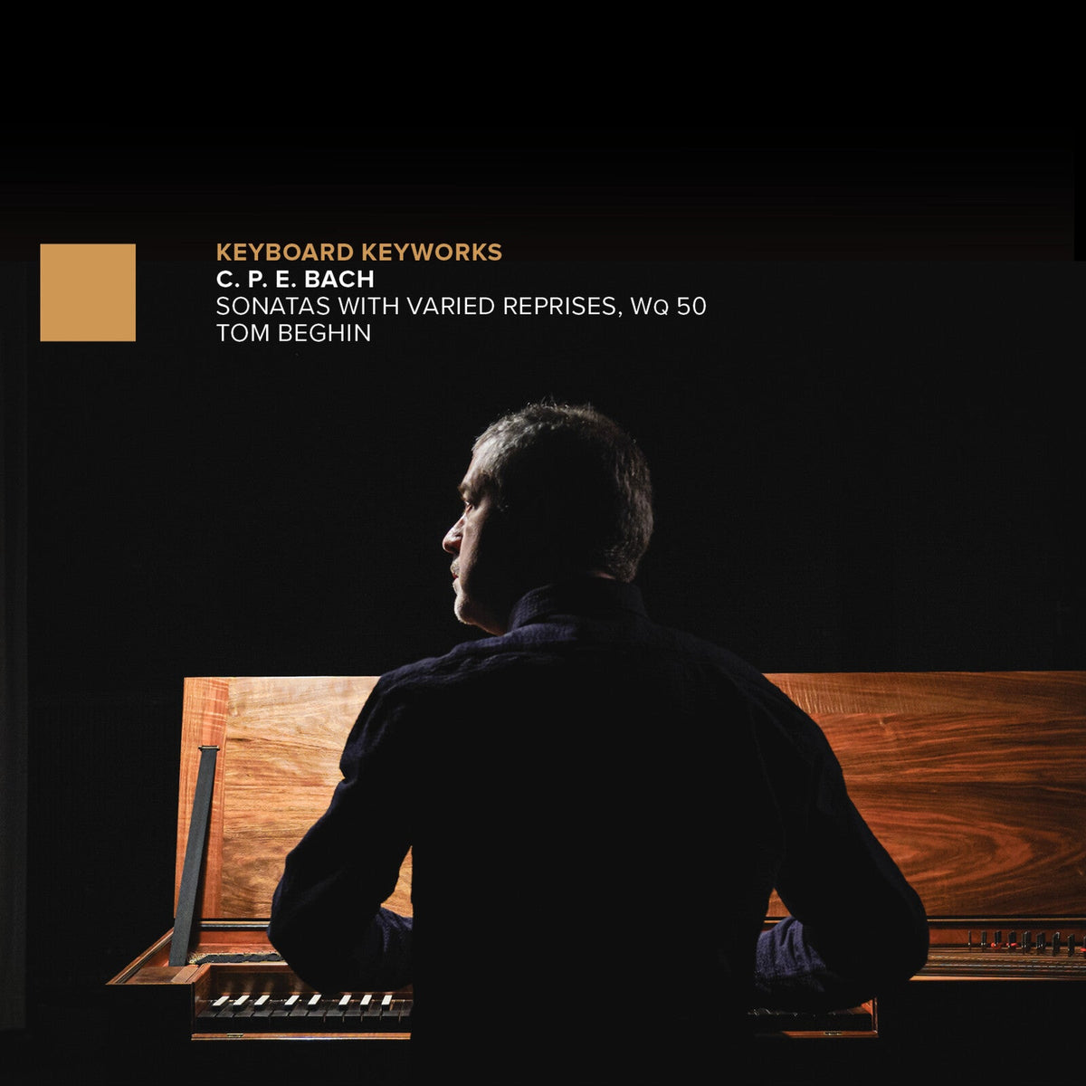 CD cover featuring pianist Tom Beghin at a harpsichord.