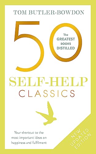 Book cover: "50 Self-Help Classics" with gold numbers and a bird illustration.