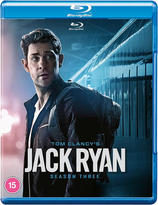 "Blu-ray case for 'Tom Clancy's Jack Ryan Season Three' featuring a man in a jacket."