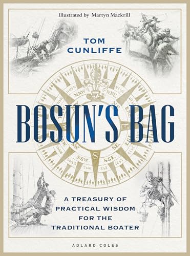 Book cover with nautical compass, ships, and text: "Bosun’s Bag".