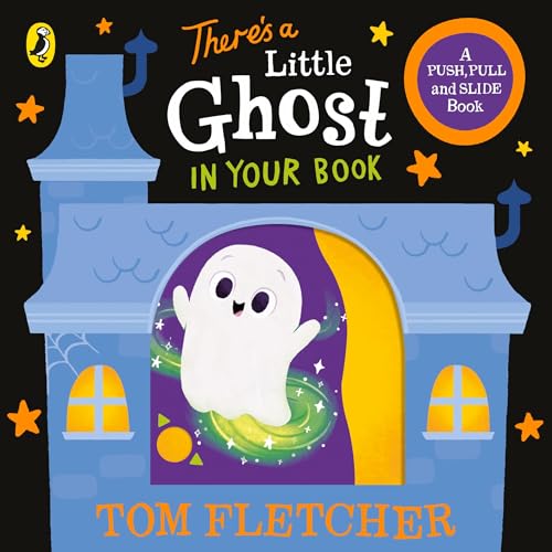 Book cover: a blue haunted house with a friendly ghost inside.