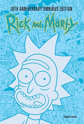 Blue Rick and Morty comic book cover with repeating character illustrations.