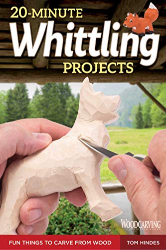 Hands carving a wooden dog figurine with a knife, with book title text above.