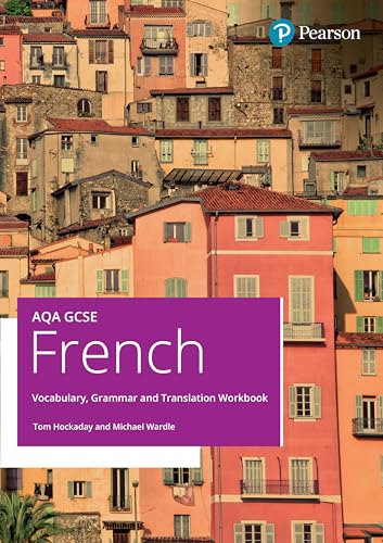AQA GCSE French workbook cover featuring a Mediterranean town with colorful buildings and balconies.