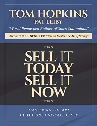 Book cover with gold text: "Sell It Today, Sell It Now" by Tom Hopkins.