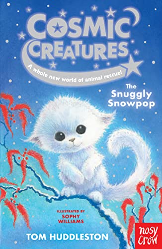 Book cover featuring a fluffy white creature on a snowy branch against blue background.