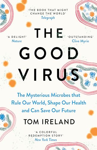 Book cover: "The Good Virus" with microbe illustrations and bold text.