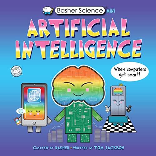 Book cover with cartoon phone, robot, and server representing AI.