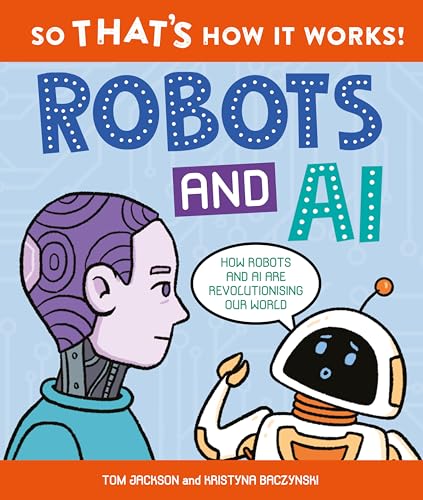 Book cover featuring a purple-haired android and a small white robot on light blue.
