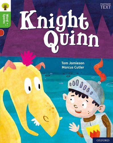 Book cover featuring a cartoon knight and a yellow dragon against a purple background.