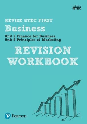 BTEC First Business Revision Workbook cover with graph illustration.