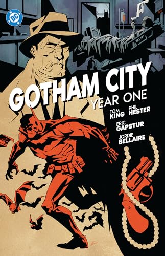 Comic book cover featuring a detective, a red Batman figure, bats, and a pearl necklace.