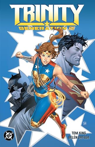 Comic book cover featuring Wonder Woman, Superman, and Batman in action.