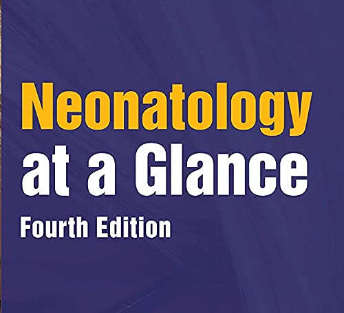 Cover of "Neonatology at a Glance," fourth edition, with yellow text on purple.