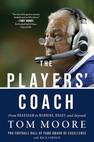 Book cover featuring football coach Tom Moore with headset and title text.