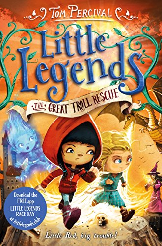 Book cover: children running, a troll, and a dragon in a fantasy scene.