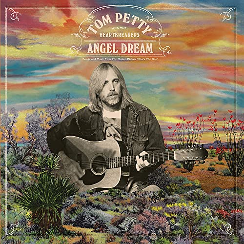Tom Petty album cover: portrait with guitar in a colorful landscape.