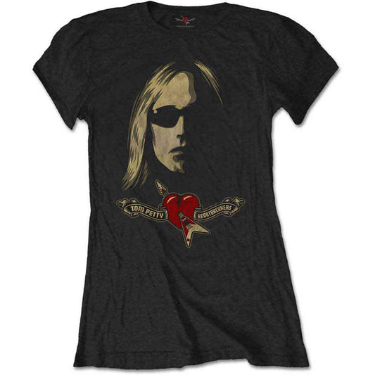 Ladies' black t-shirt with Tom Petty & The Heartbreakers logo and shades graphic.