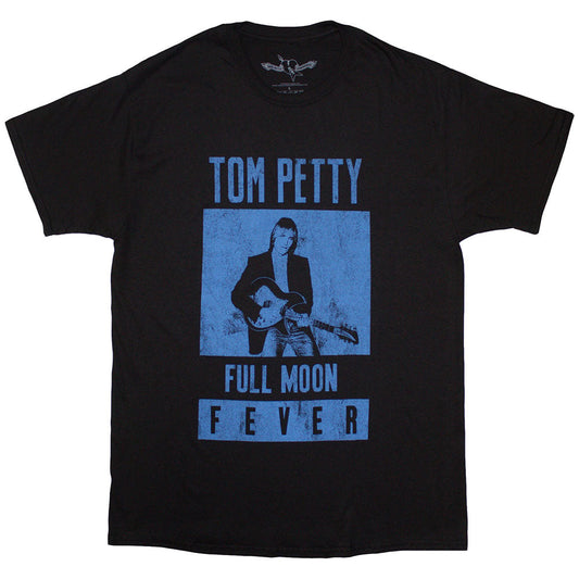 Black t-shirt with blue “Full Moon Fever” and Tom Petty & The Heartbreakers design.