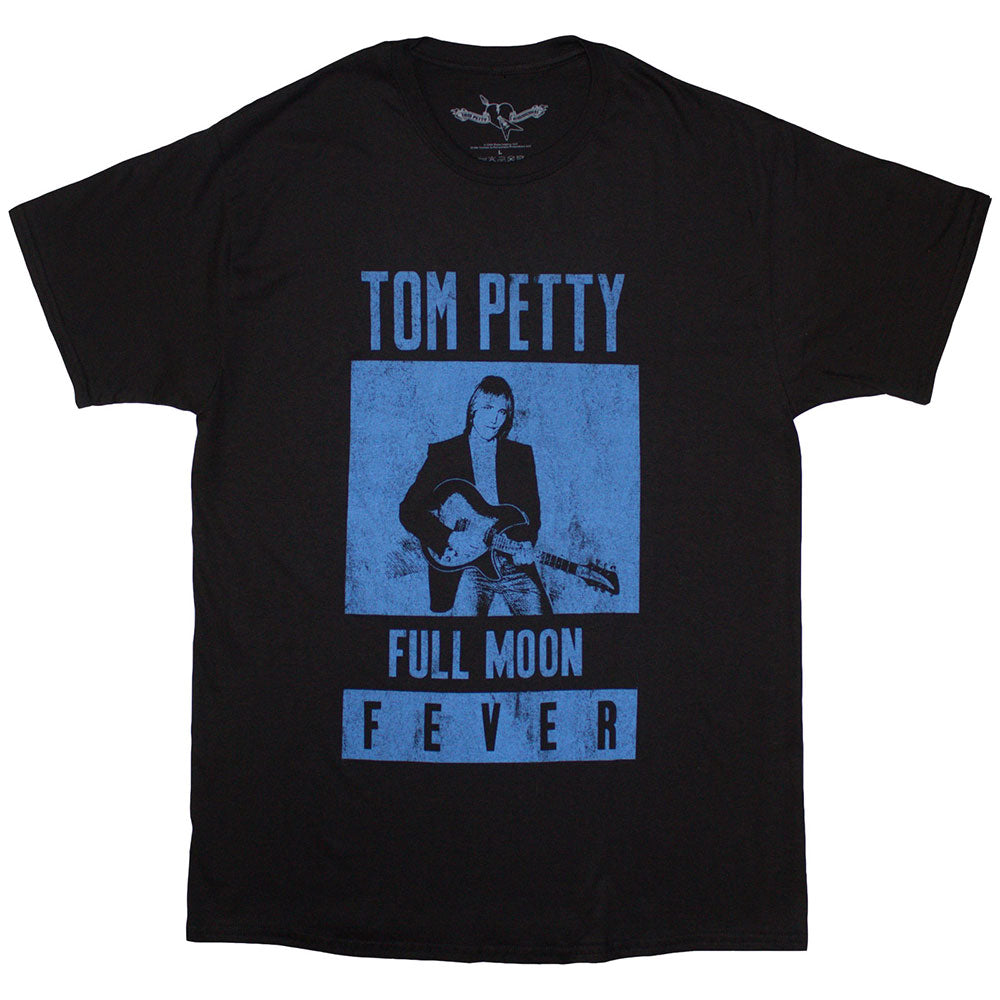 Black t-shirt with blue “Full Moon Fever” and Tom Petty & The Heartbreakers design.