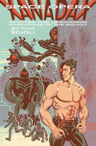 Sci-fi book cover featuring a muscular man and robotic figures.