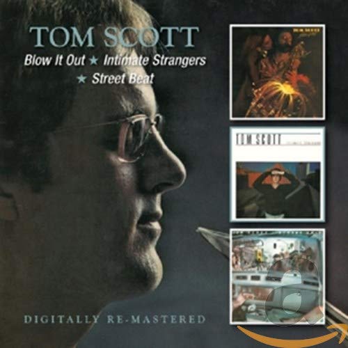 CD cover for Tom Scott’s “Blow It Out” featuring a portrait and smaller images.