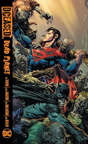 Comic book cover: Superman fighting zombies with Batman in the background.