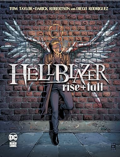 Hellblazer cover: man with wings, smoking, against a brick wall.