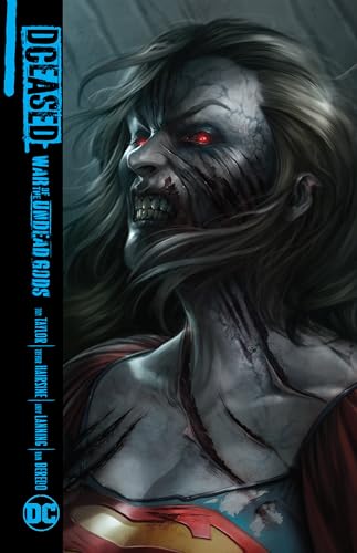 Zombie Supergirl with glowing red eyes on a DCeased graphic novel cover.