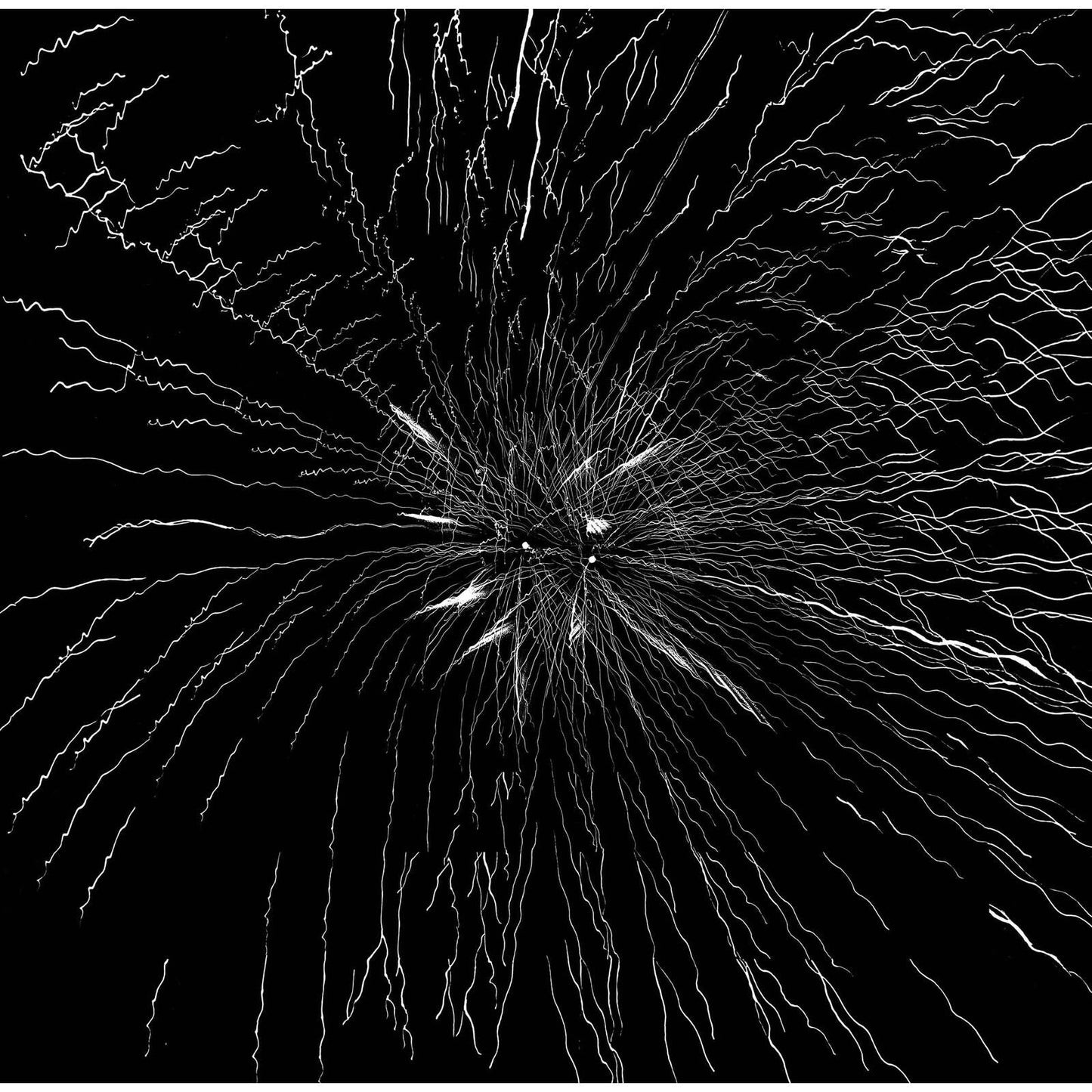 Black vinyl record cover with a white, radiating line pattern.