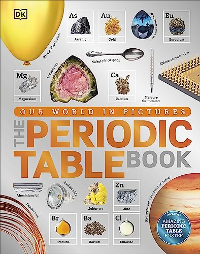 Book cover: "The Periodic Table Book" with elements and related objects.