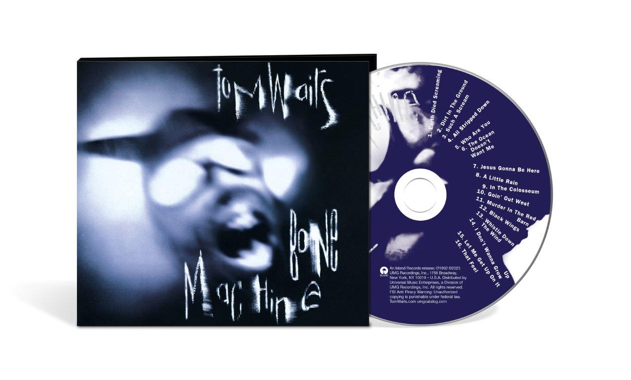 Tom Waits’ “Bone Machine” CD case and disc, featuring a distorted face.
