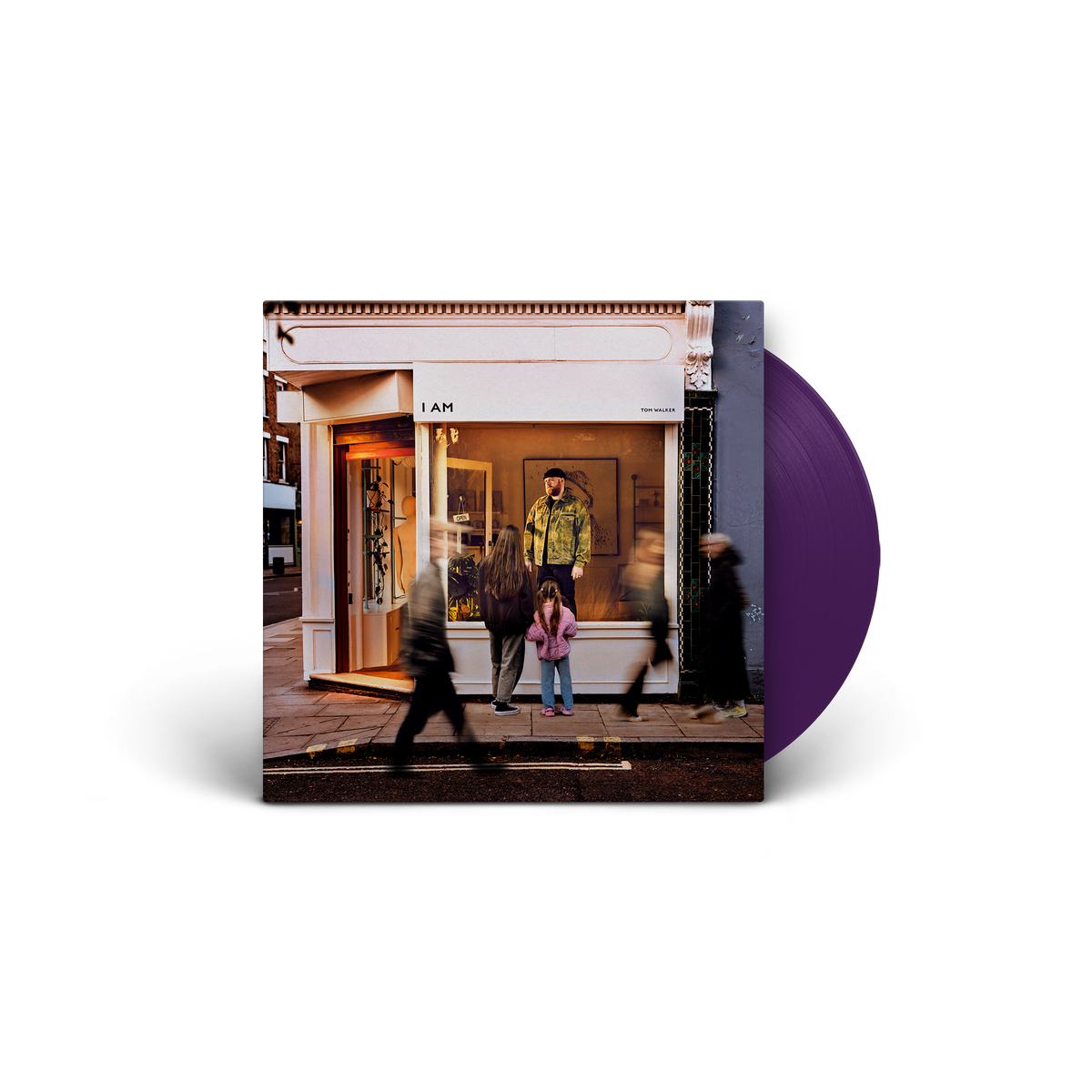 Tom Walker's "I AM" vinyl cover: man, children, and blurred figures.