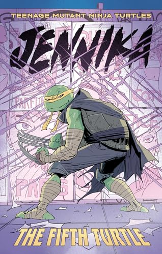 Jennika, a green turtle ninja, holds twin sai against a city backdrop.