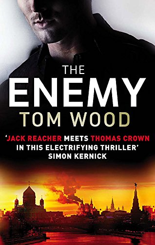 Book cover: a man’s face, bold title “THE ENEMY”, and a Moscow skyline.