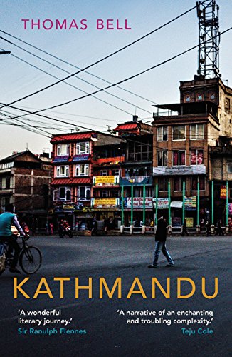 Book cover: Kathmandu, showing a busy street scene with buildings and people.
