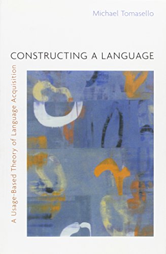 Book cover for Constructing a Language by Michael Tomasello with abstract blue and orange art.