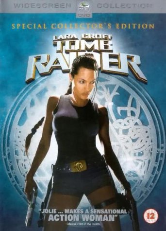 Tomb Raider" DVD cover featuring Angelina Jolie as Lara Croft.