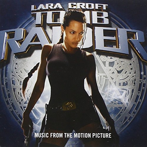 CD cover for "Tomb Raider" soundtrack featuring Angelina Jolie as Lara Croft.