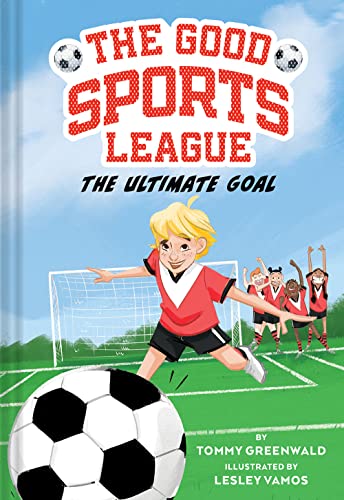 Book cover: boy playing soccer with teammates, a ball, and goalpost.