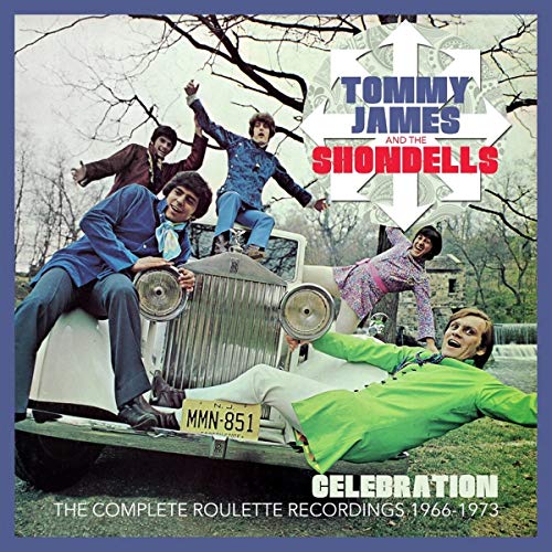 "CD cover featuring Tommy James and the Shondells posing around a vintage car."