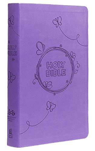 Purple Holy Bible with butterfly illustrations and a circular design on the front cover.