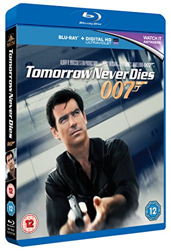 Tomorrow Never Dies" Blu-ray cover featuring Pierce Brosnan holding a gun.
