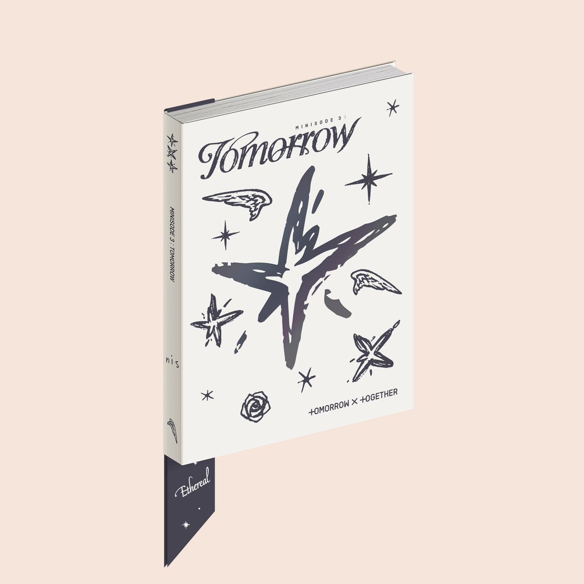 Tomorrow X Together album cover: white packaging with black abstract art.