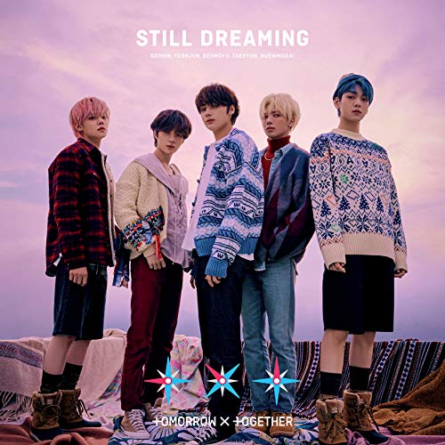 Five young men posing outdoors, album cover for Tomorrow X Together.