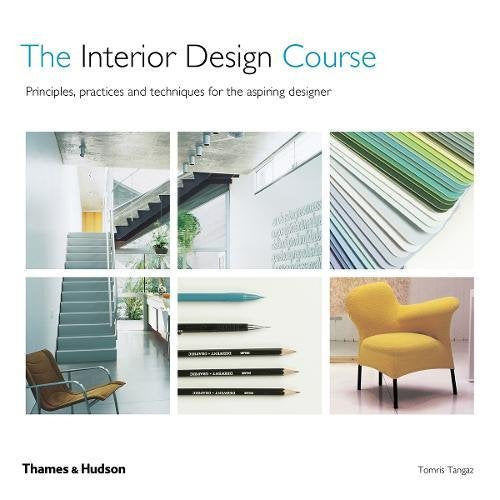 Book cover featuring interior spaces, design tools, and color swatches.