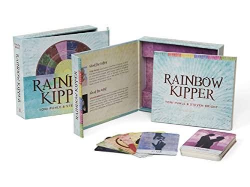 Boxed card deck, "Rainbow Kipper," with colorful cards fanned out below.