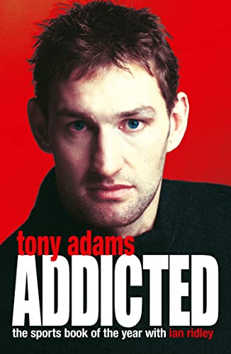 Book cover featuring a portrait of Tony Adams against a bright red background.